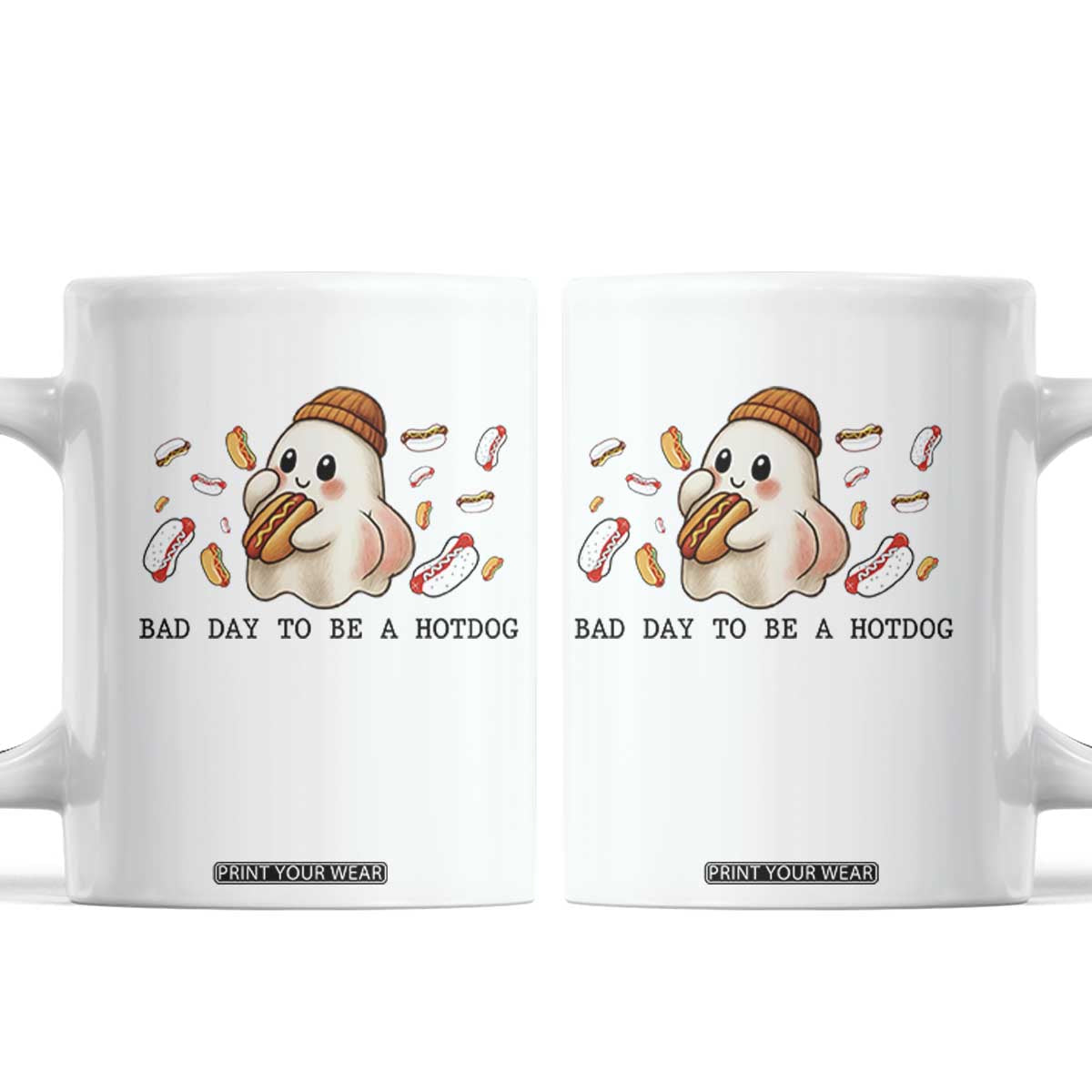 Funny Hot Dog Ghost Halloween Coffee Mug Bad Day To Be A Hotdog TS14 White Print Your Wear