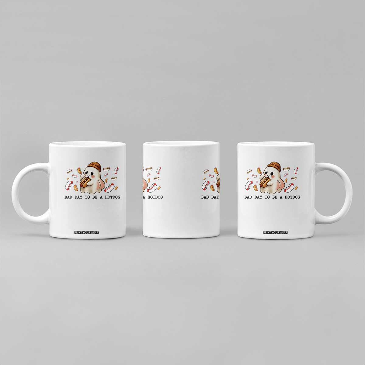 Funny Hot Dog Ghost Halloween Coffee Mug Bad Day To Be A Hotdog TS14 Print Your Wear