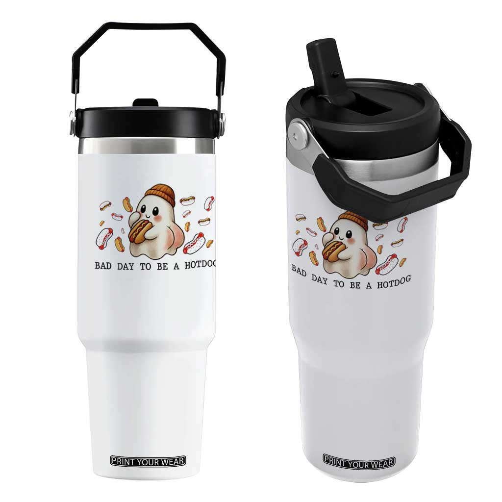 Funny Hot Dog Ghost Halloween Flip Straw Tumbler Bad Day To Be A Hotdog TS14 One Size: 30 oz White Print Your Wear