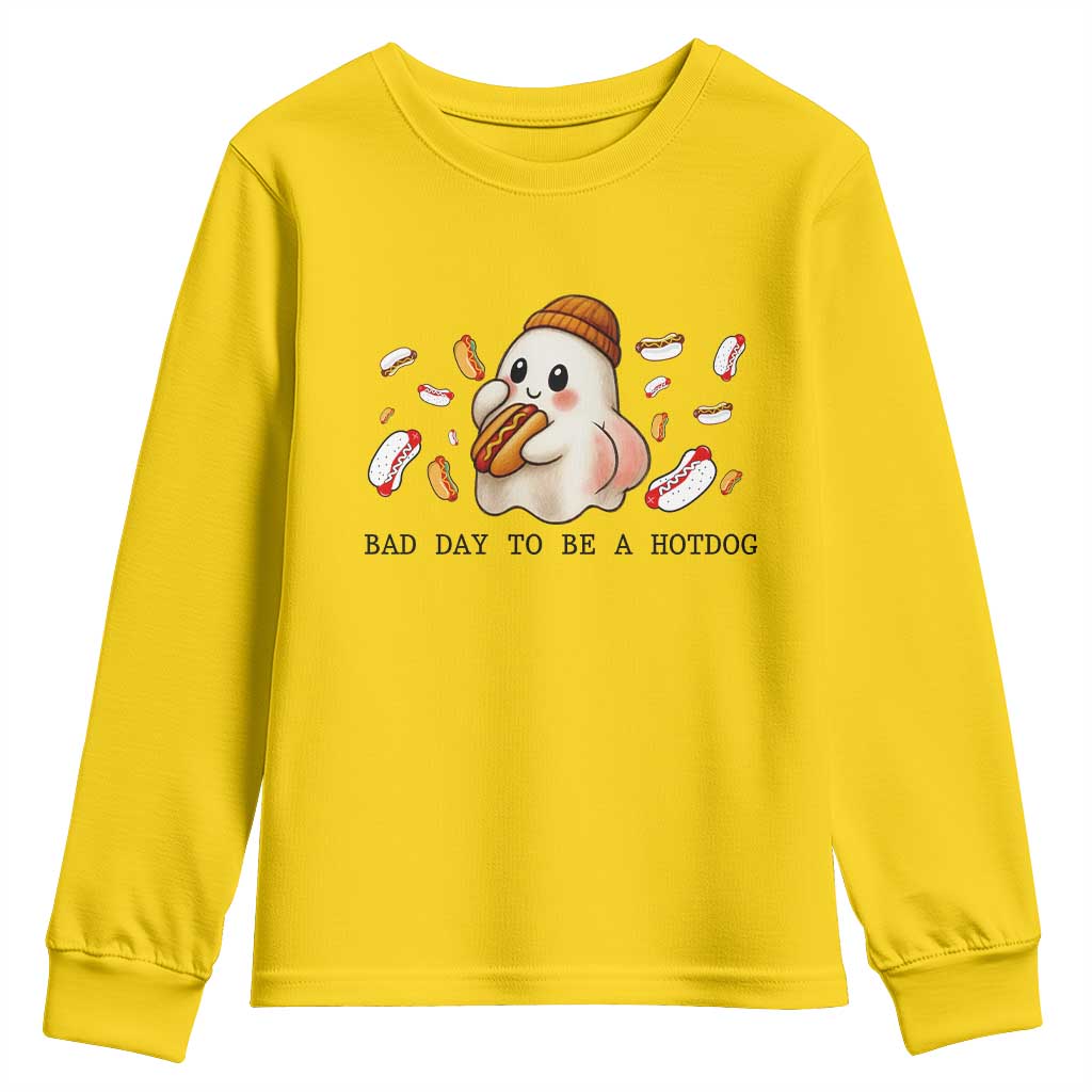 Funny Hot Dog Ghost Halloween Youth Sweatshirt Bad Day To Be A Hotdog TS14 Daisy Print Your Wear