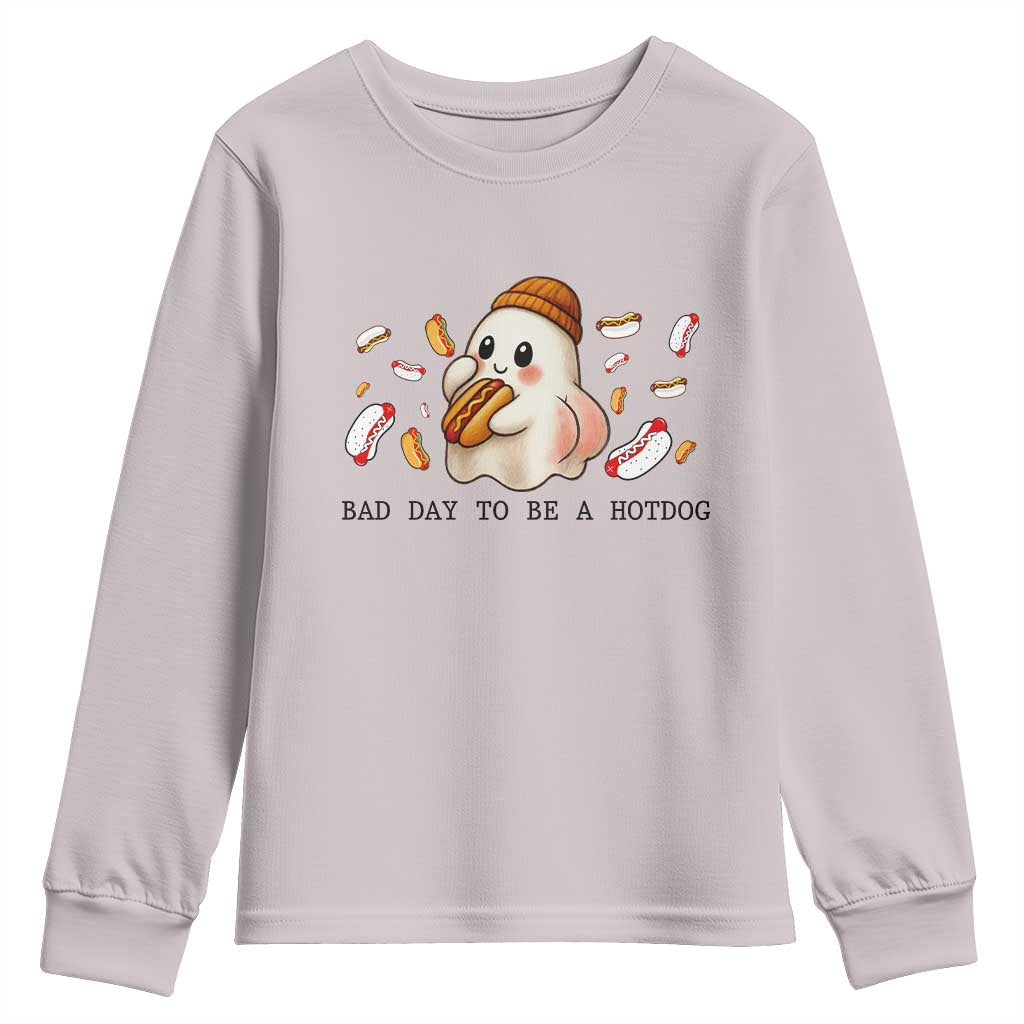 Funny Hot Dog Ghost Halloween Youth Sweatshirt Bad Day To Be A Hotdog TS14 Ice Gray Print Your Wear