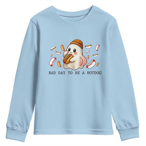 Funny Hot Dog Ghost Halloween Youth Sweatshirt Bad Day To Be A Hotdog TS14 Light Blue Print Your Wear
