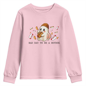 Funny Hot Dog Ghost Halloween Youth Sweatshirt Bad Day To Be A Hotdog TS14 Light Pink Print Your Wear