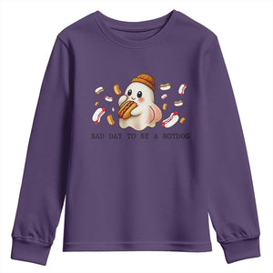 Funny Hot Dog Ghost Halloween Youth Sweatshirt Bad Day To Be A Hotdog TS14 Purple Print Your Wear