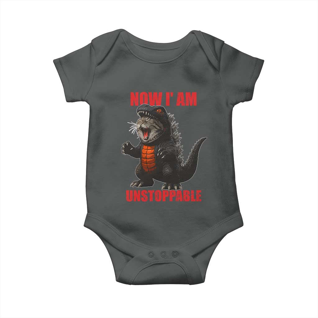Now I Am Unstoppable Baby Onesie Funny Cat Japanese Anime Kawaii TS14 Dark Heather Print Your Wear