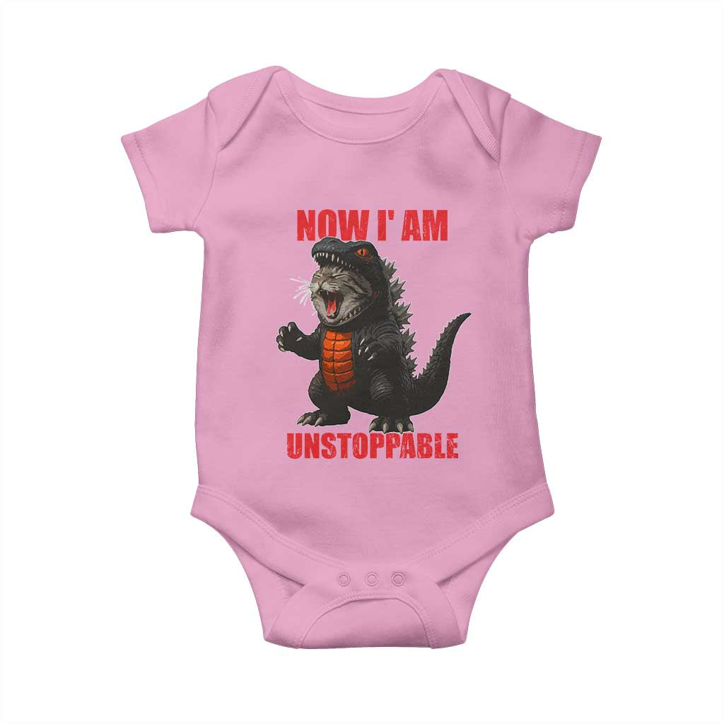 Now I Am Unstoppable Baby Onesie Funny Cat Japanese Anime Kawaii TS14 Light Pink Print Your Wear