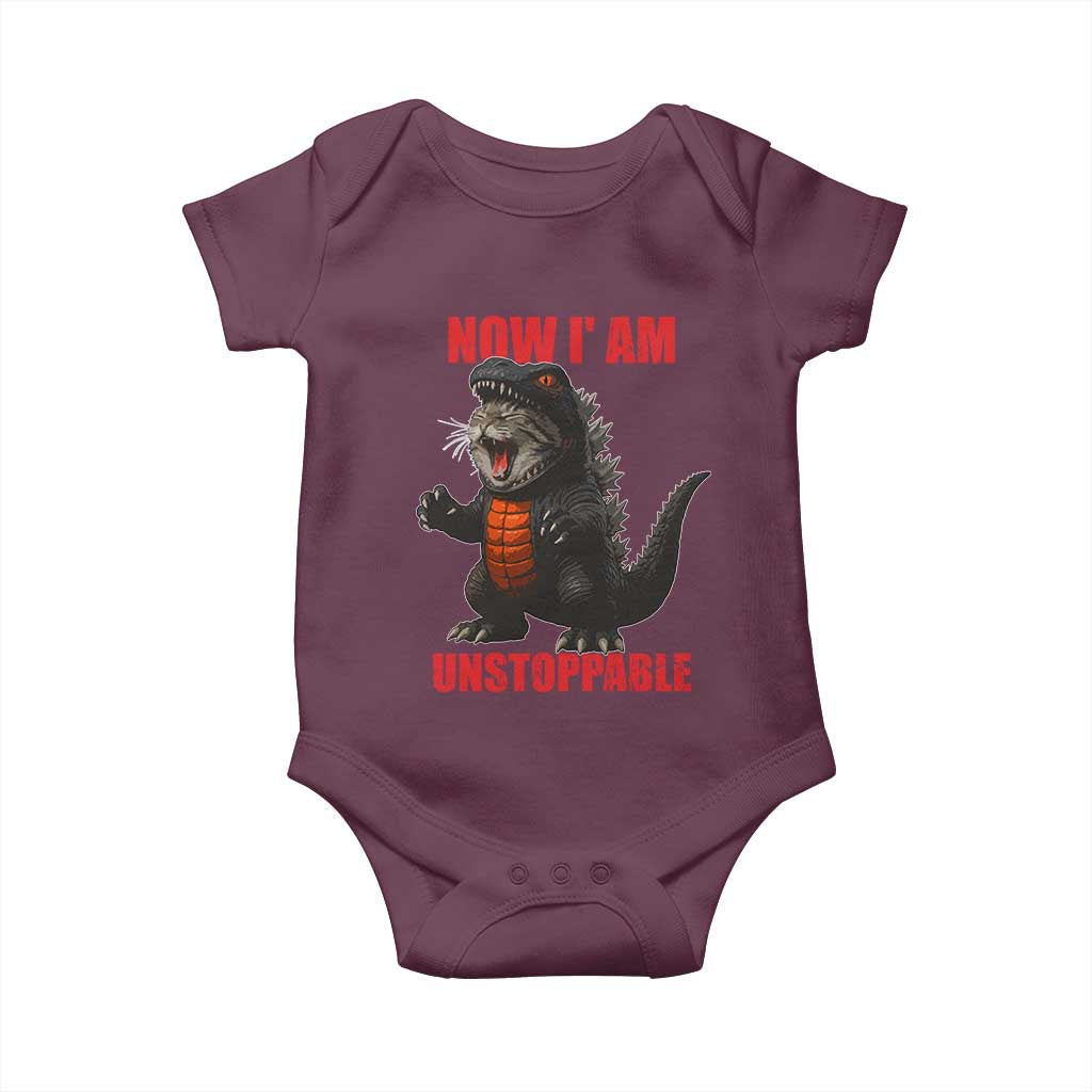 Now I Am Unstoppable Baby Onesie Funny Cat Japanese Anime Kawaii TS14 Maroon Print Your Wear