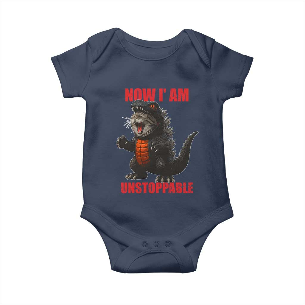 Now I Am Unstoppable Baby Onesie Funny Cat Japanese Anime Kawaii TS14 Navy Print Your Wear