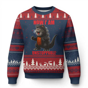 Now I Am Unstoppable Ugly Christmas Sweater Funny Cat Japanese Anime Kawaii TS14 Navy Red Print Your Wear