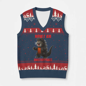 Now I Am Unstoppable V-Neck Knit Sweater Vest Funny Cat Japanese Anime Kawaii TS14 Navy Red Print Your Wear