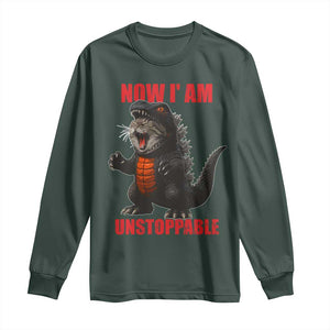 Now I Am Unstoppable Long Sleeve Shirt Funny Cat Japanese Anime Kawaii TS14 Dark Forest Green Print Your Wear