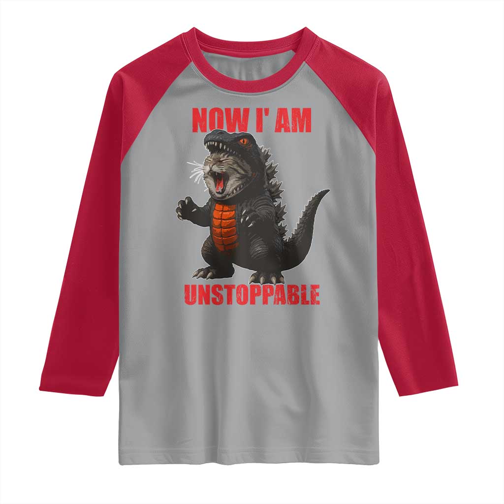 Now I Am Unstoppable Raglan Shirt Funny Cat Japanese Anime Kawaii TS14 Sport Gray Red Print Your Wear