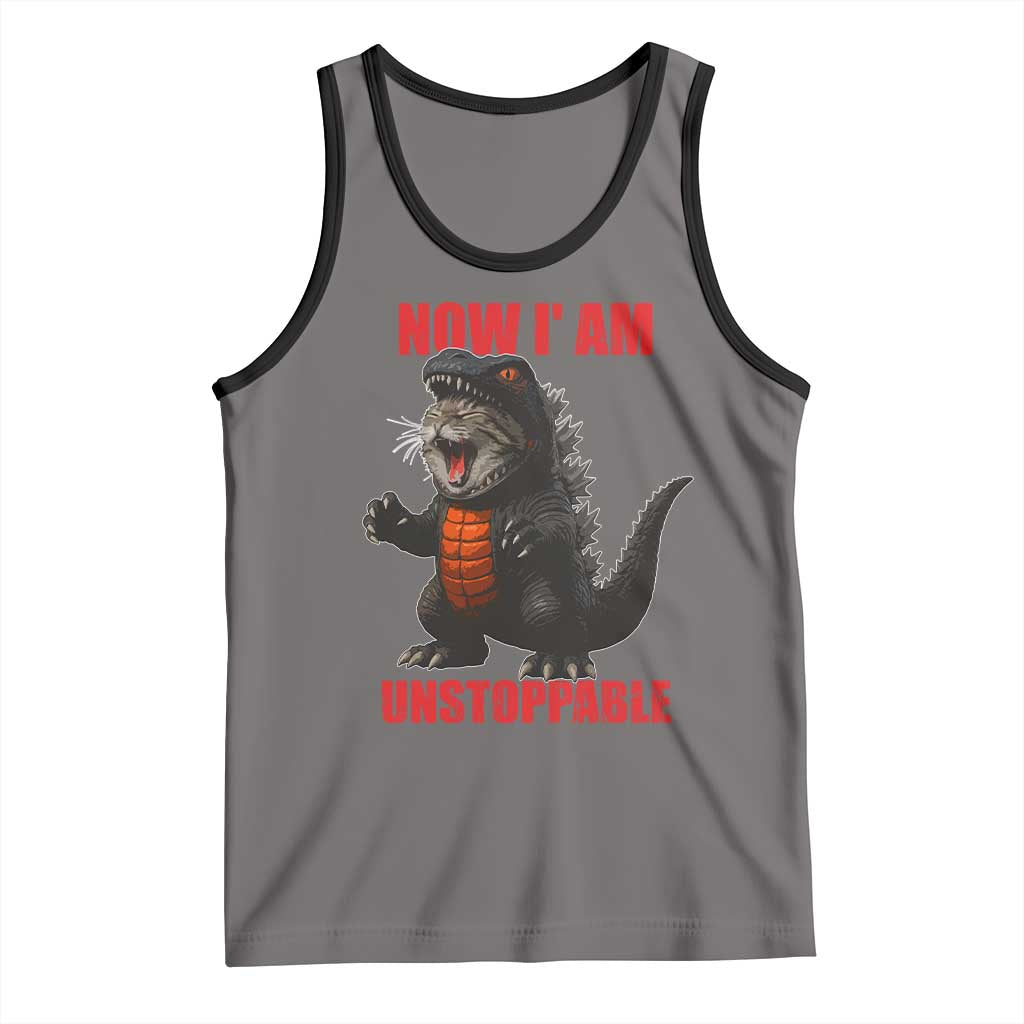 Now I Am Unstoppable Tank Top Funny Cat Japanese Anime Kawaii TS14 Deep Heather Black Print Your Wear