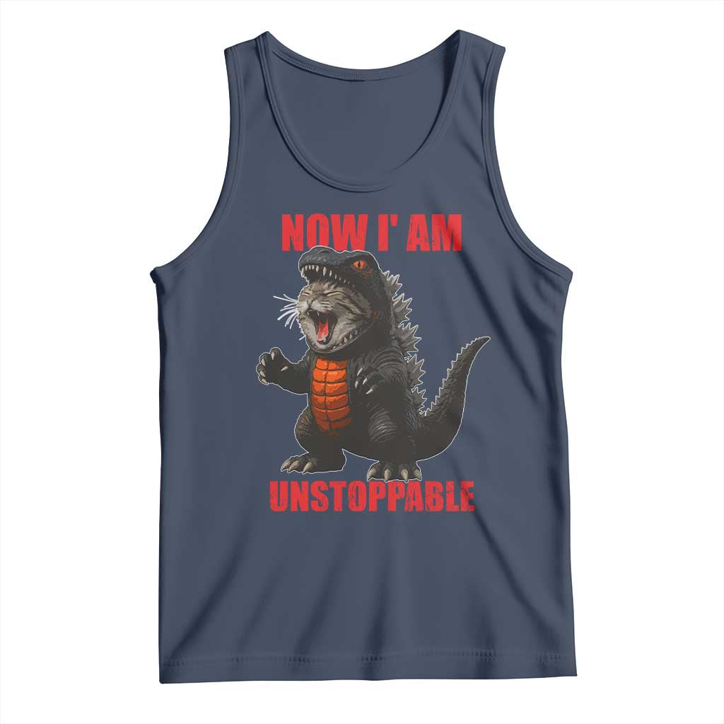 Now I Am Unstoppable Tank Top Funny Cat Japanese Anime Kawaii TS14 Navy Print Your Wear
