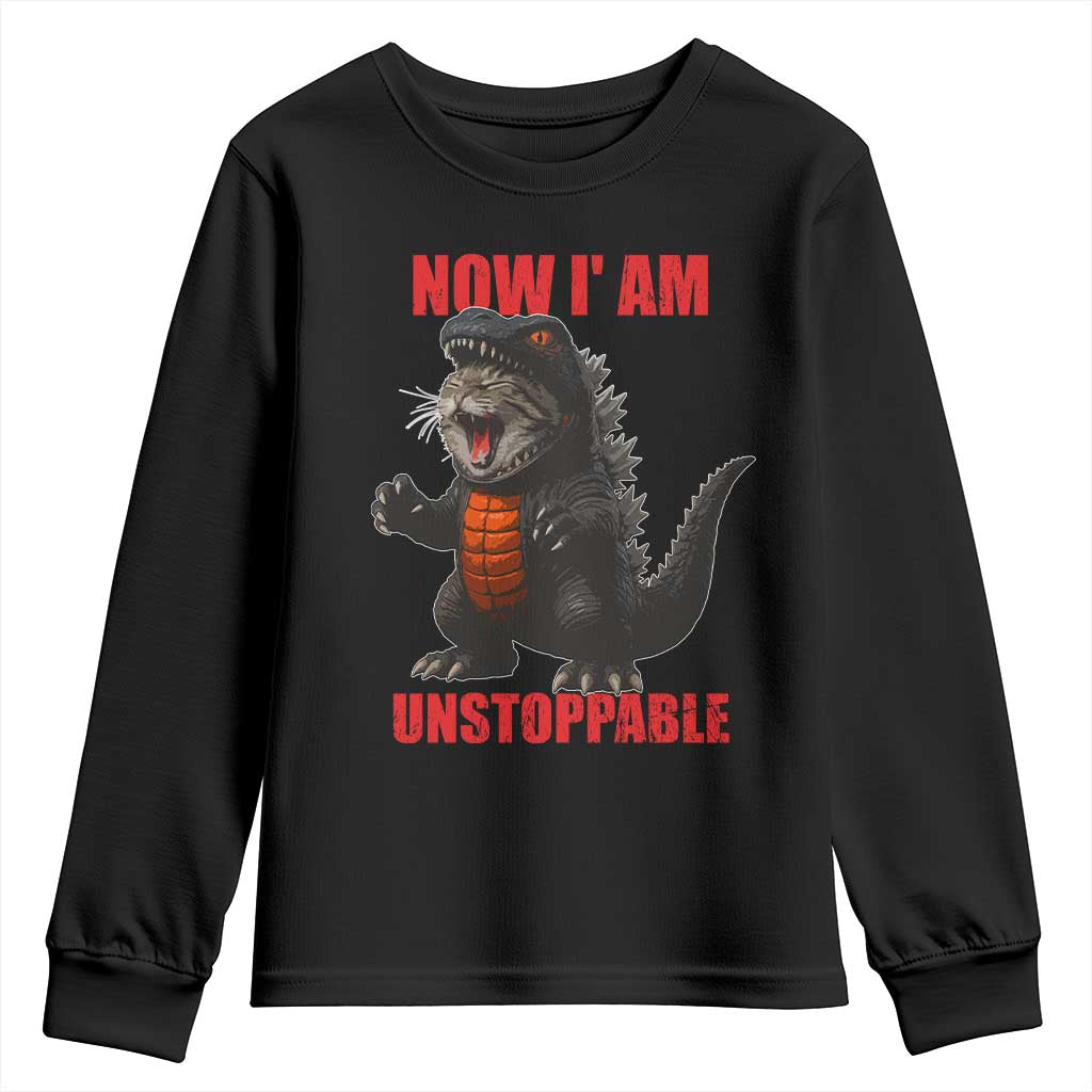 Now I Am Unstoppable Youth Sweatshirt Funny Cat Japanese Anime Kawaii TS14 Black Print Your Wear