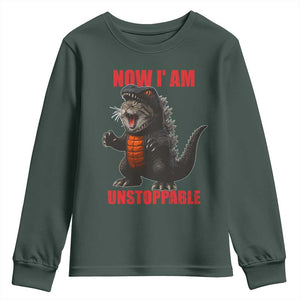 Now I Am Unstoppable Youth Sweatshirt Funny Cat Japanese Anime Kawaii TS14 Dark Forest Green Print Your Wear