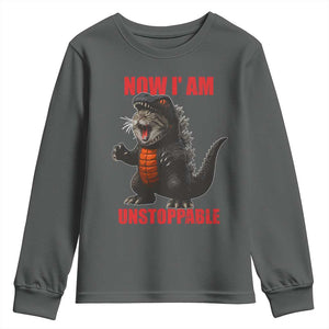 Now I Am Unstoppable Youth Sweatshirt Funny Cat Japanese Anime Kawaii TS14 Dark Heather Print Your Wear
