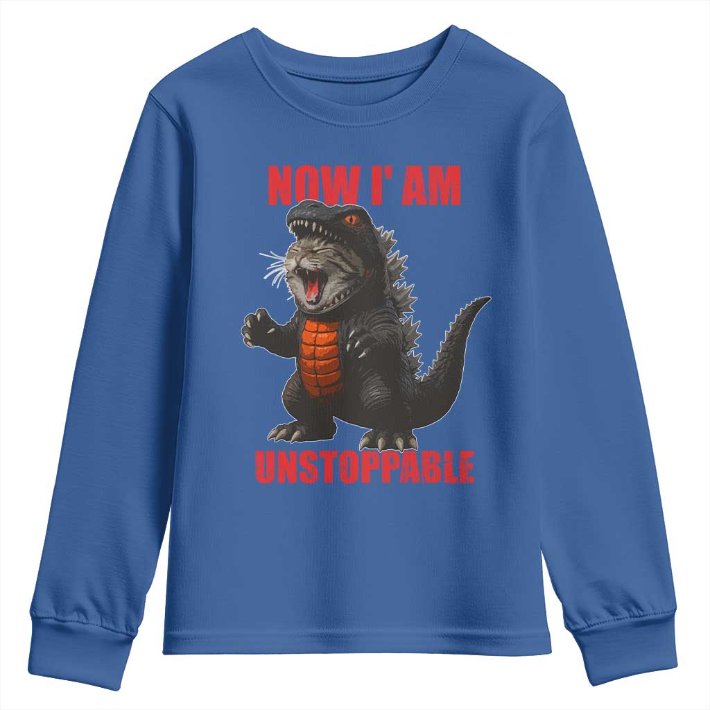 Now I Am Unstoppable Youth Sweatshirt Funny Cat Japanese Anime Kawaii TS14 Royal Blue Print Your Wear