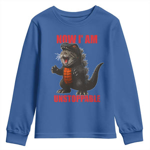 Now I Am Unstoppable Youth Sweatshirt Funny Cat Japanese Anime Kawaii TS14 Royal Blue Print Your Wear