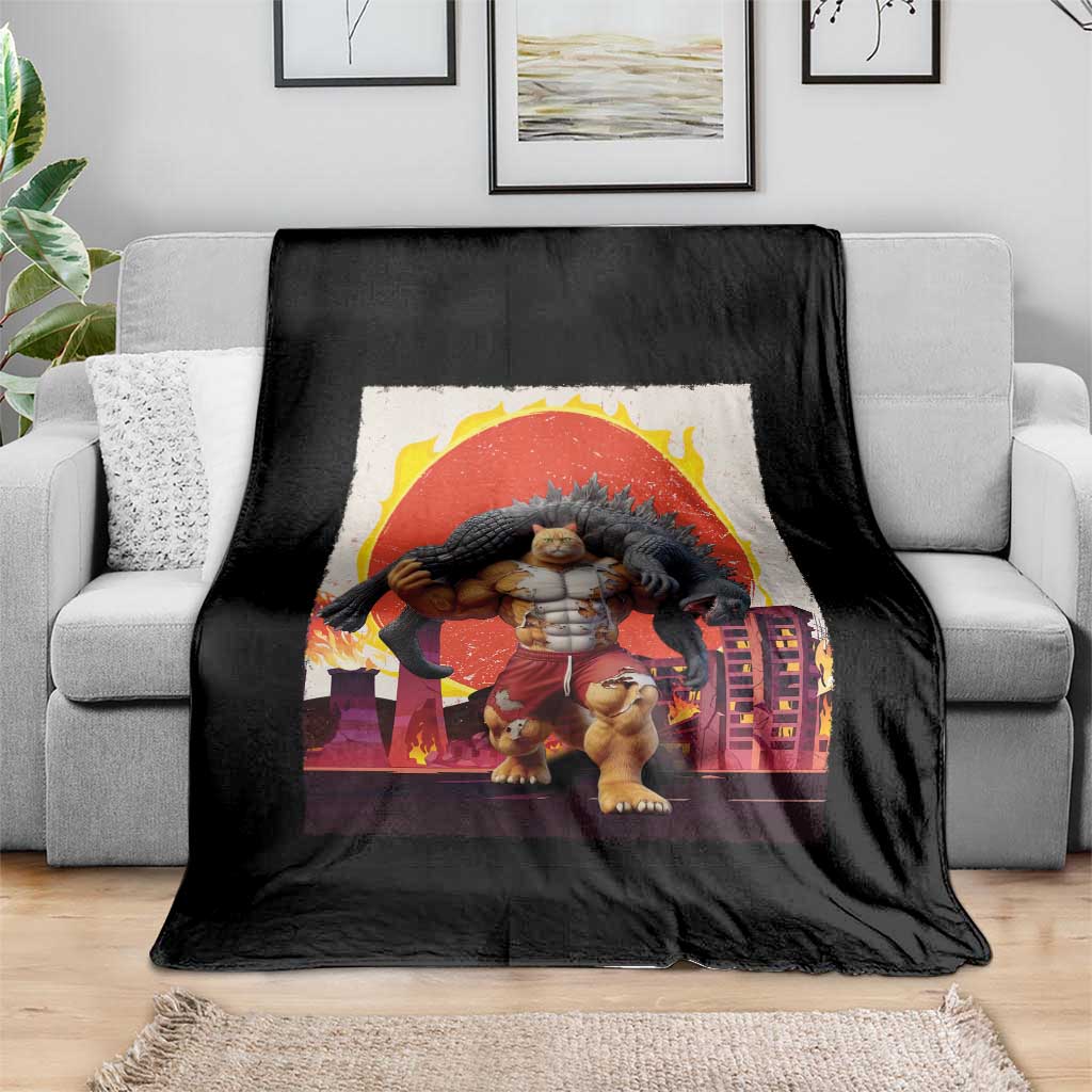 Japanese Kaiju Cat Cityscape Meme Throw Blanket TS14 Print Your Wear