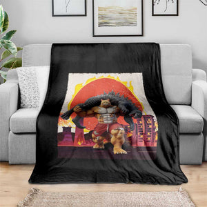 Japanese Kaiju Cat Cityscape Meme Throw Blanket TS14 Print Your Wear