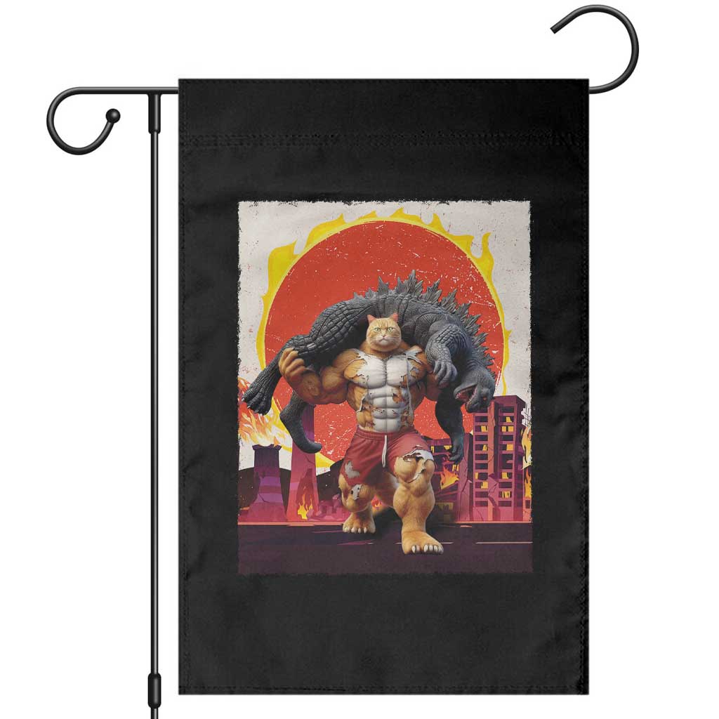 Japanese Kaiju Cat Cityscape Meme Garden Flag TS14 Black Print Your Wear