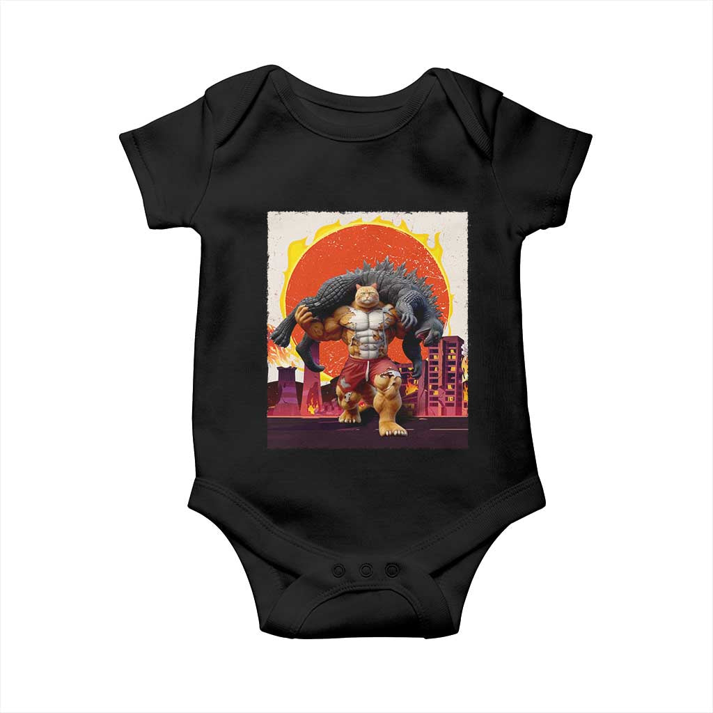 Japanese Kaiju Cat Cityscape Meme Baby Onesie TS14 Black Print Your Wear