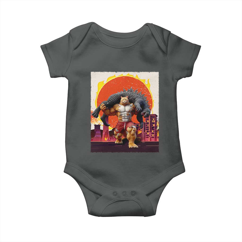 Japanese Kaiju Cat Cityscape Meme Baby Onesie TS14 Dark Heather Print Your Wear