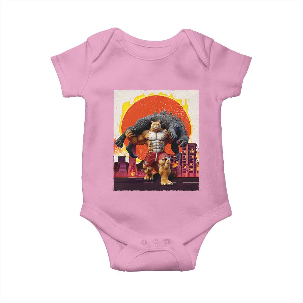 Japanese Kaiju Cat Cityscape Meme Baby Onesie TS14 Light Pink Print Your Wear