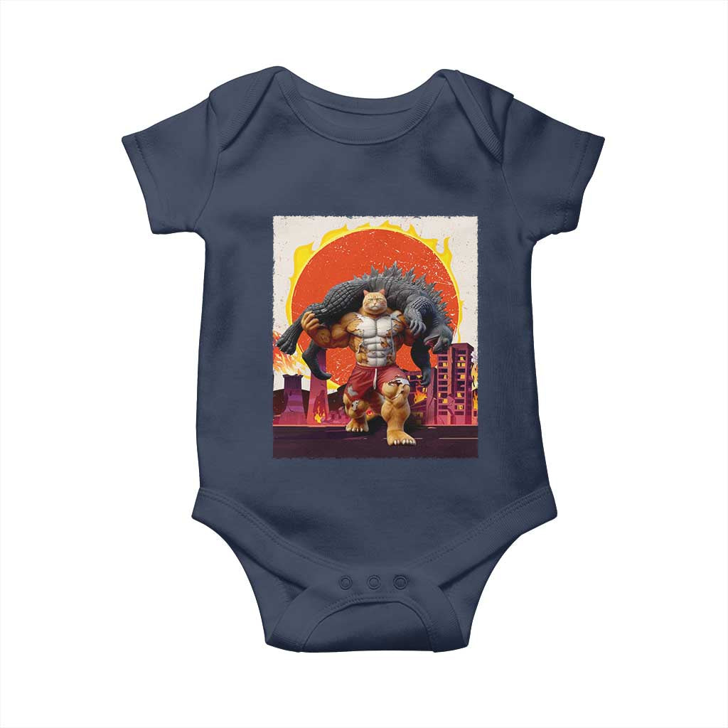 Japanese Kaiju Cat Cityscape Meme Baby Onesie TS14 Navy Print Your Wear