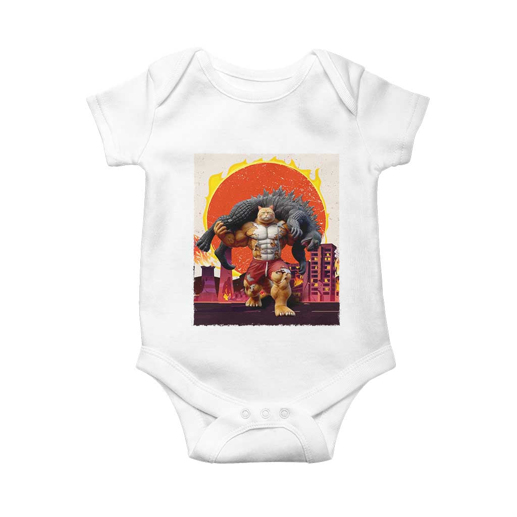 Japanese Kaiju Cat Cityscape Meme Baby Onesie TS14 White Print Your Wear