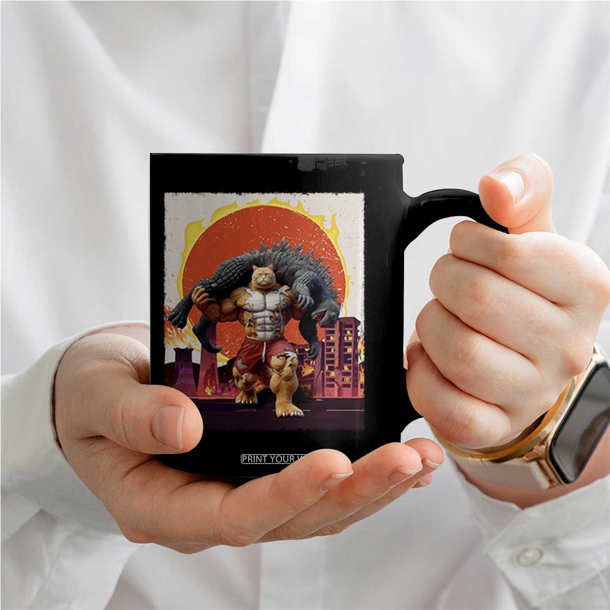 Japanese Kaiju Cat Cityscape Meme Coffee Mug TS14 Print Your Wear