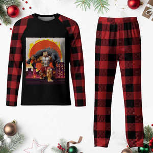 Japanese Kaiju Cat Cityscape Meme Plaid Pajama Set TS14 Buffalo Plaid Print Your Wear