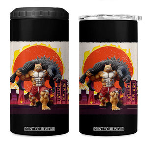 Japanese Kaiju Cat Cityscape Meme 4 in 1 Can Cooler Tumbler TS14 One Size: 16 oz Black Print Your Wear