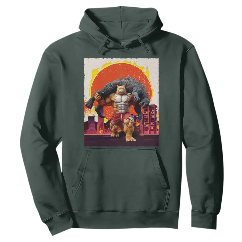 Japanese Kaiju Cat Cityscape Meme Hoodie TS14 Dark Forest Green Print Your Wear