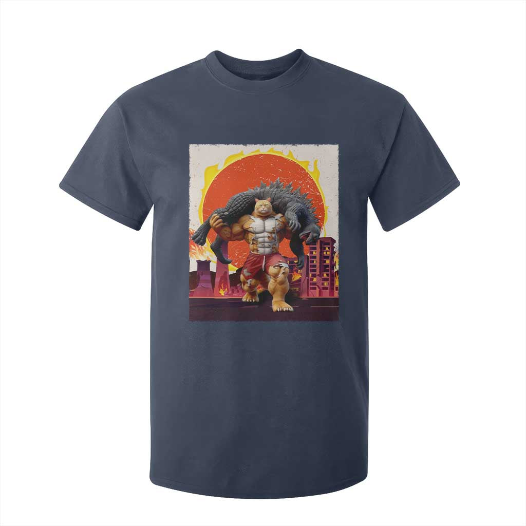 Japanese Kaiju Cat Cityscape Meme T Shirt For Kid TS14 Navy Print Your Wear