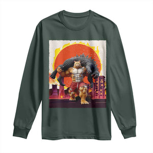 Japanese Kaiju Cat Cityscape Meme Long Sleeve Shirt TS14 Dark Forest Green Print Your Wear