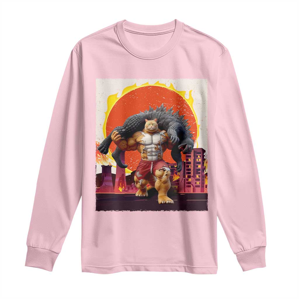 Japanese Kaiju Cat Cityscape Meme Long Sleeve Shirt TS14 Light Pink Print Your Wear
