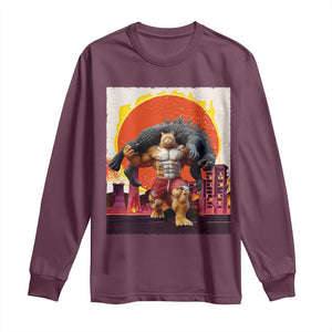 Japanese Kaiju Cat Cityscape Meme Long Sleeve Shirt TS14 Maroon Print Your Wear