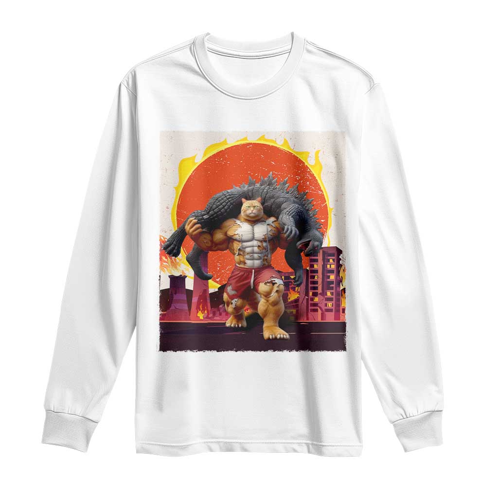 Japanese Kaiju Cat Cityscape Meme Long Sleeve Shirt TS14 White Print Your Wear