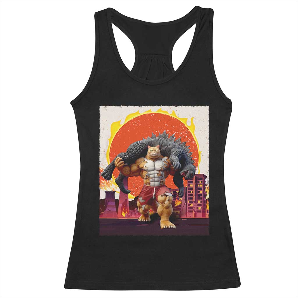 Japanese Kaiju Cat Cityscape Meme Racerback Tank Top TS14 Black Print Your Wear