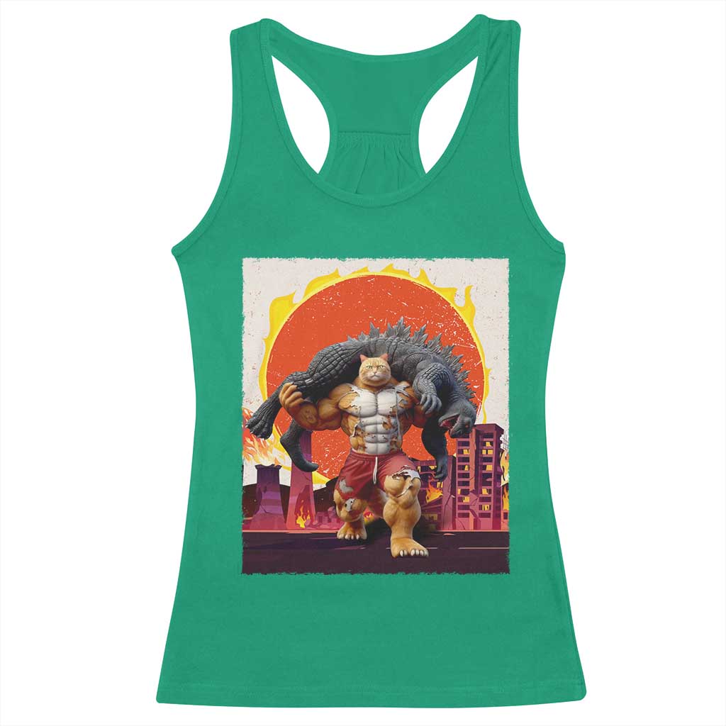 Japanese Kaiju Cat Cityscape Meme Racerback Tank Top TS14 Irish Green Print Your Wear