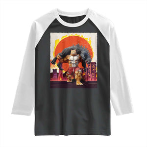 Japanese Kaiju Cat Cityscape Meme Raglan Shirt TS14 Black White Print Your Wear