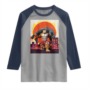 Japanese Kaiju Cat Cityscape Meme Raglan Shirt TS14 Sport Gray Navy Print Your Wear