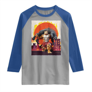 Japanese Kaiju Cat Cityscape Meme Raglan Shirt TS14 Sport Gray Royal Print Your Wear