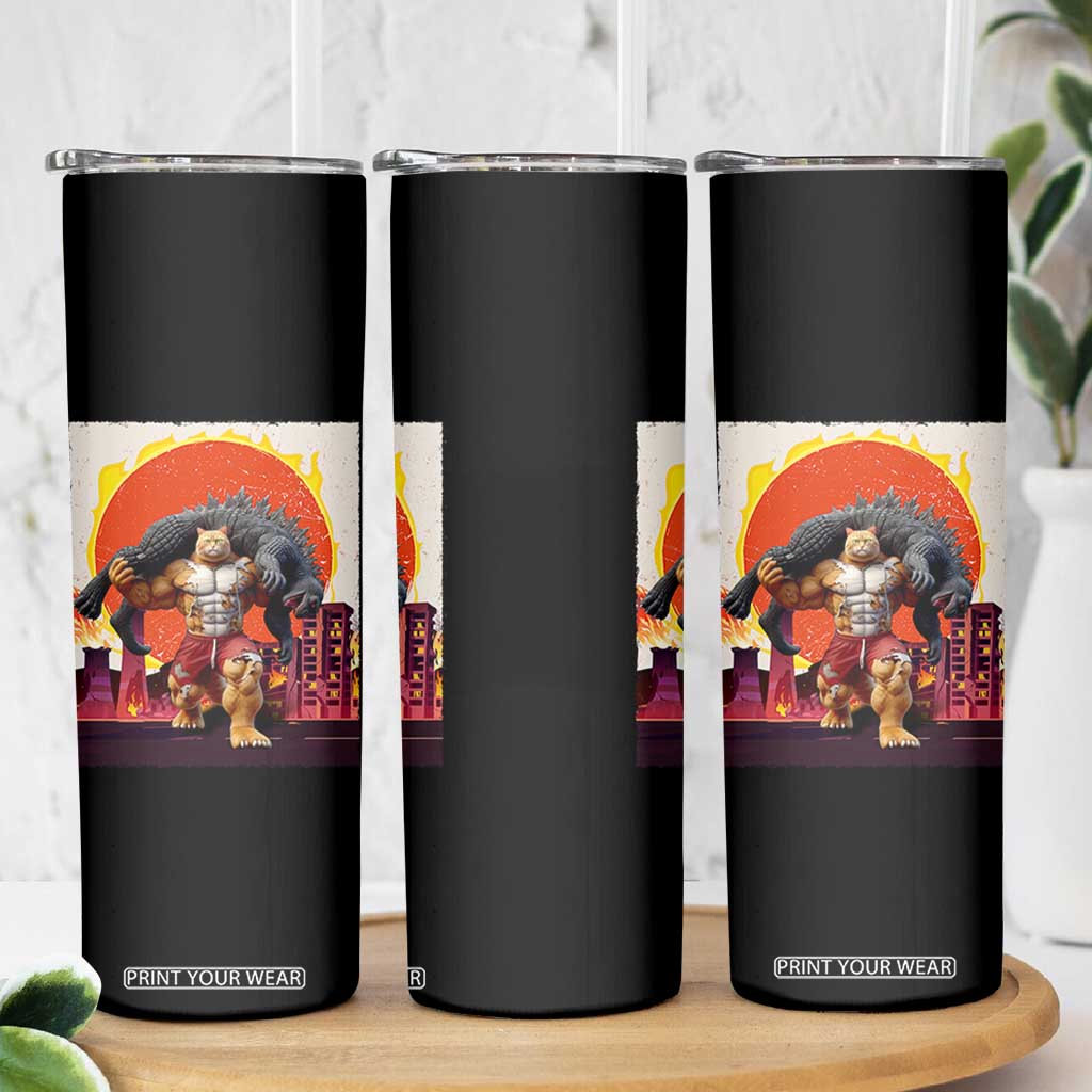Japanese Kaiju Cat Cityscape Meme Skinny Tumbler TS14 Print Your Wear