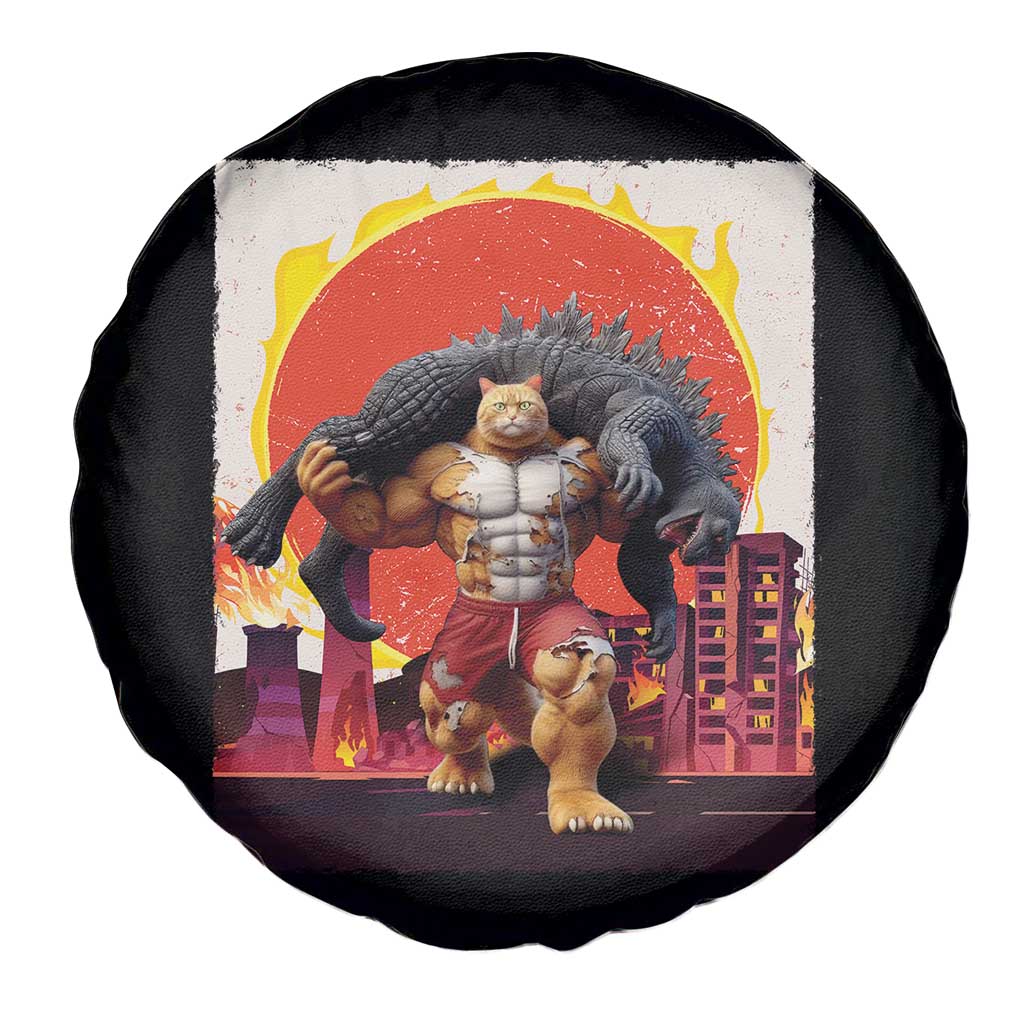 Japanese Kaiju Cat Cityscape Meme Spare Tire Cover TS14 Print Your Wear