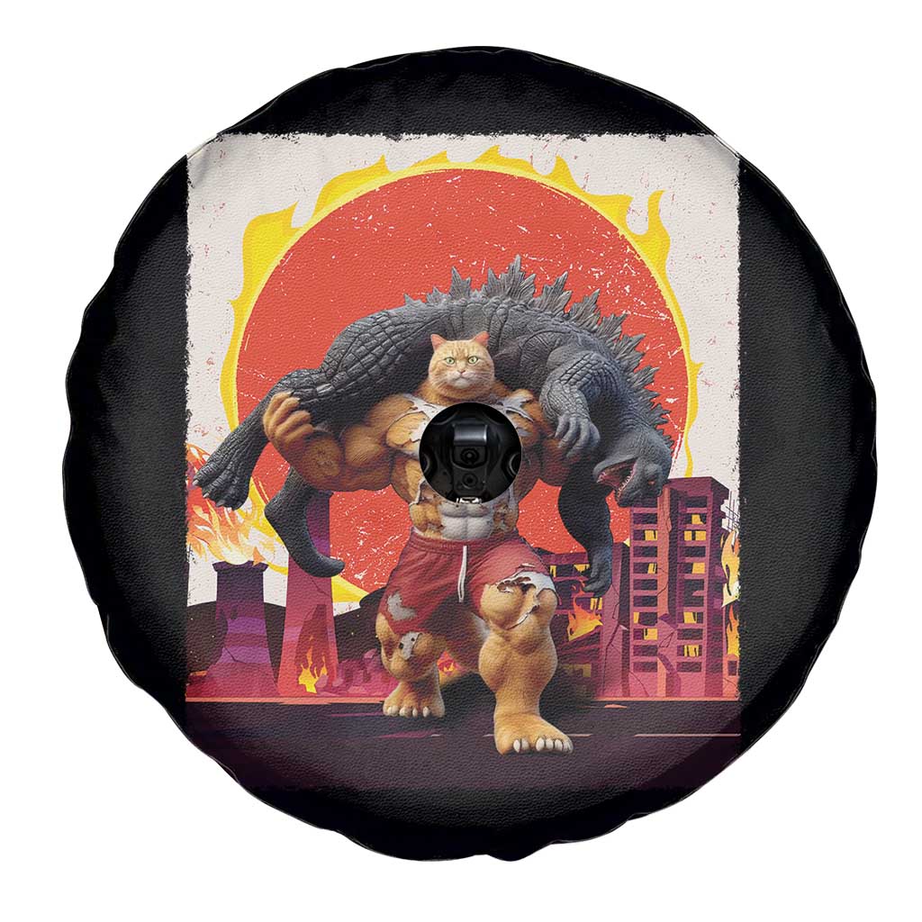 Japanese Kaiju Cat Cityscape Meme Spare Tire Cover TS14 Print Your Wear