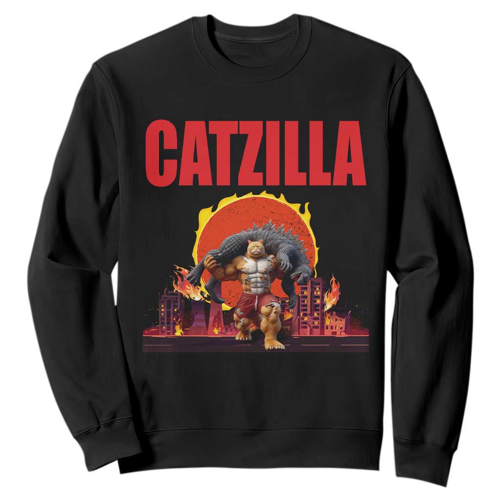 Catzilla Funny Cat Japanese Cityscape Sweatshirt TS14 Black Print Your Wear