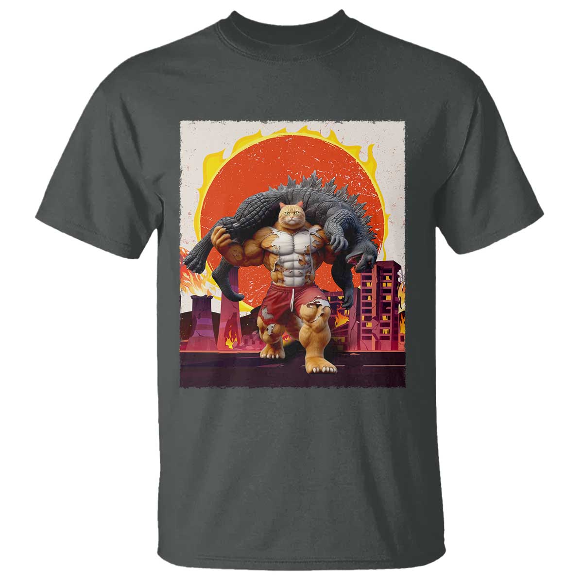 Japanese Kaiju Cat Cityscape Meme T Shirt TS14 Dark Heather Print Your Wear